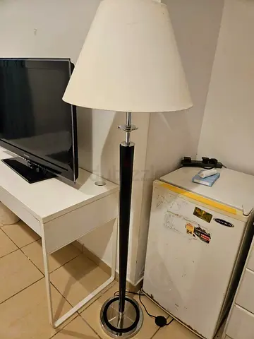 Stunning Black and Chrome Floor Lamp with White Shade