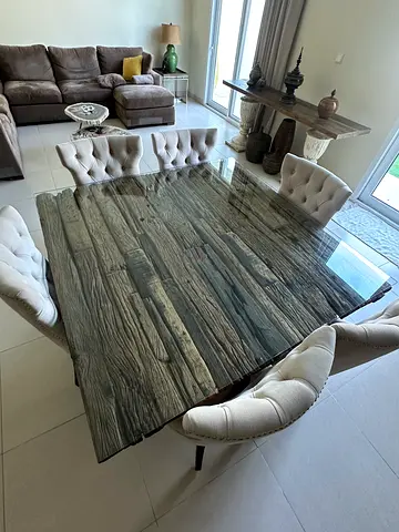 Solid Wood Dining Table with Tufted Bench and Chairs - Rustic Finish - from MARINA Homes