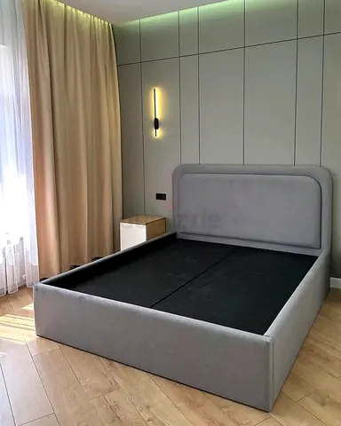 Gray Upholstered customize Double Bed Frame with Headboard — Modern Design