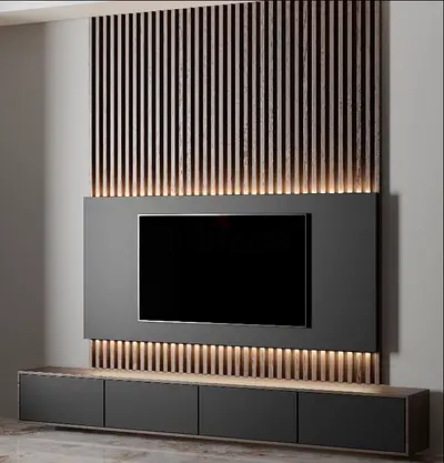 Modern wall-mounted TV entertainment unit with built-in LED backlight