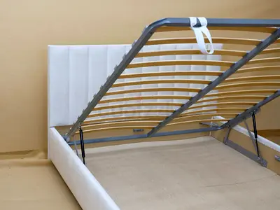 Storage Ottoman Double Bed with Lift-Up Frame - Light Beige