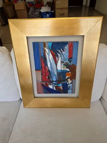 Framed Abstract Modern Painting with Gold Frame