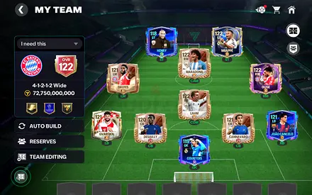 FC Mobile Ultimate Team  - High Rated Squad with good sub and rank up token