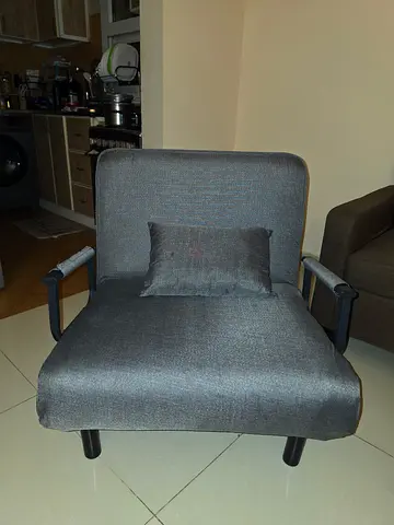 Modern Grey Lounge Chair with Cushion - Good Condition