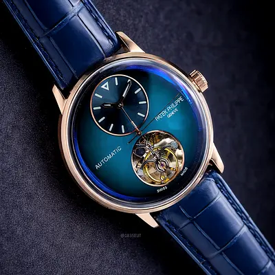 Patek Philippe Automatic Mens Watch with Blue Dial and Tourbillon