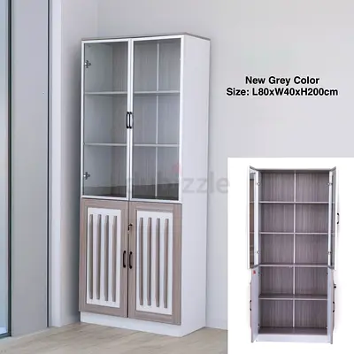 Modern Glass Door Bookshelf Storage Cabinet – Wooden Bookcase Organizer for Home  Office Dubai UAE