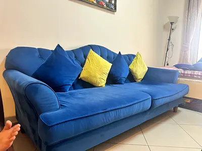 Blue Velvet 3-Seater Sofa with Cushions