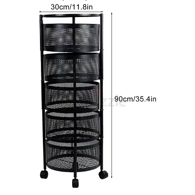 Black 5-Tier Rolling Metal Storage Rack / Spice Organizer — 90cm Tall
