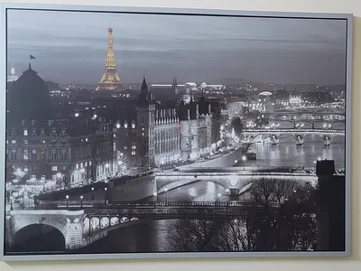 Large Framed Black  White Paris Wall Art with Eiffel Tower Accent