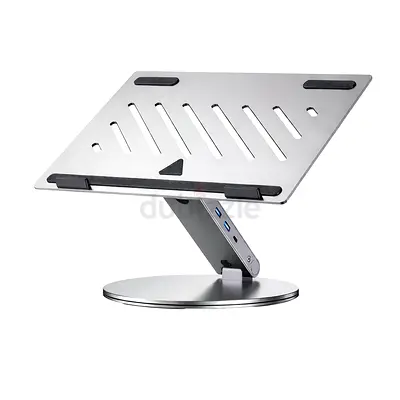 360 Degree Rotating Aluminum Foldable Adjustable Laptop Stand Holder with Docking Station USB HUB fo