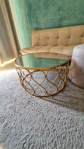 Glass Top Gold Color Coffe Table