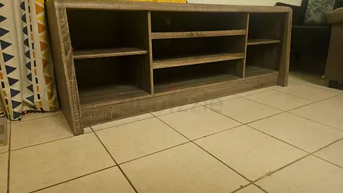Low wooden TV stand / media console with open shelving
