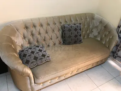 3-Seater Tufted Velvet Sofa - Beige, Good Condition urgent sale . Must go tomorrow