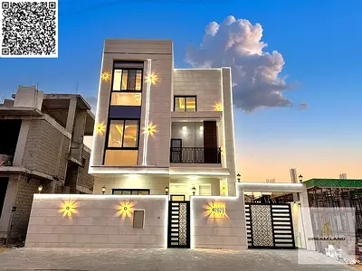Modern villa for sale in Al Zahia. Price includes electricity, water, and air conditioning. 6 master bedrooms + swimming pool + roof terrace + 3800 sq