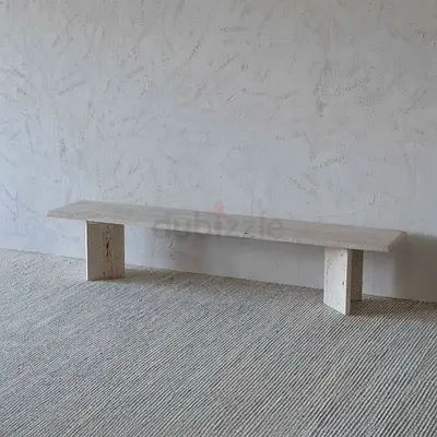 Long Minimal Travertine Stone TV Unit