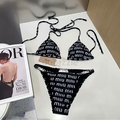 Black Miu Miu Logo Triangle Bikini Set - Small