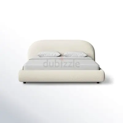 Modern Curved Upholstered Double Bed - Cream Bouclé