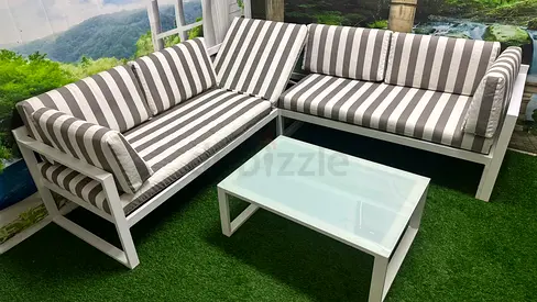Aluminum 5 seater reclining corner sofa with waterproof cushions is available for garden  balcony