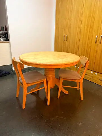 Round Wooden Table with 2 Chairs. Handmade. Vintage