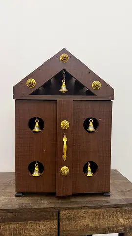 Small strong Wooden Home Temple Pooja mandir Altar with Brass Accents