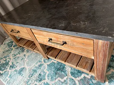 Pottery Barn Parker Reclaimed Wood Coffee Table, Bluestone top – Like New
