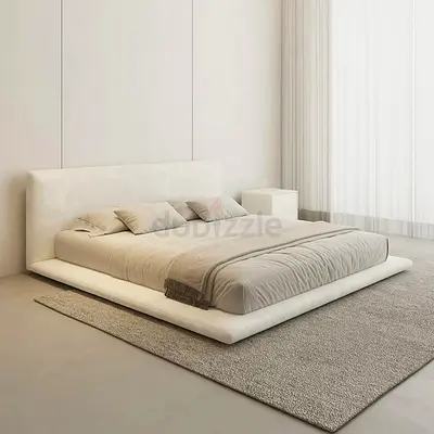 Beige boucle super king floor bed