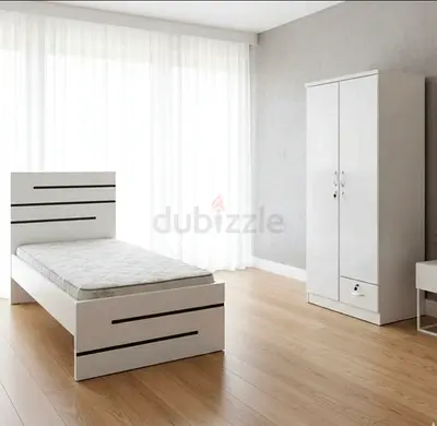 Brand New White Single Bed Frame with Matching Wardrobe - Modern Minimalist