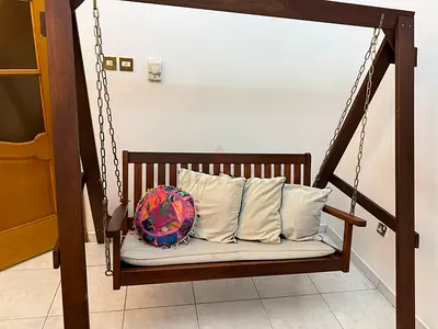 Wooden Hanging Porch Swing with Cushions