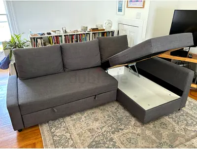 Grey L-shaped Storage Sofa Bed – Convertible with Under-seat Storage