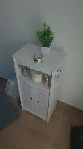 White Wooden Bathroom Storage Cabinet with Shutter Doors