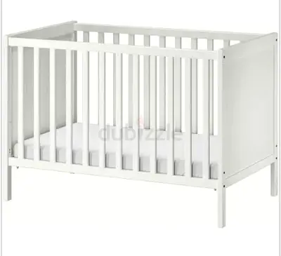 White Wooden Baby Crib - Compact Cot in Good Condition