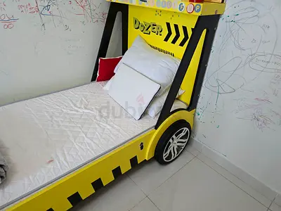 Yellow Dozer-themed Kids Bed (single) - Good Condition
