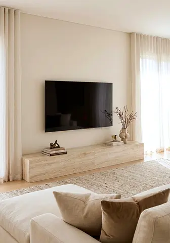 TV Unit Natural light travertine marble
