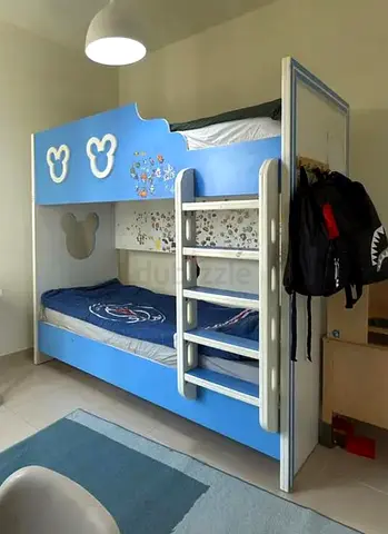 Blue Childrens Bunk Bed with Ladder - Good Condition