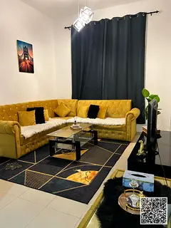 Luxury one-bedroom apartment with a balcony and open views. Ajman City Tower. Fully furnished, avail