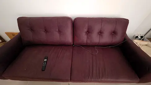 Three-seater Mid-century Brown Fabric Sofa - Good Condition