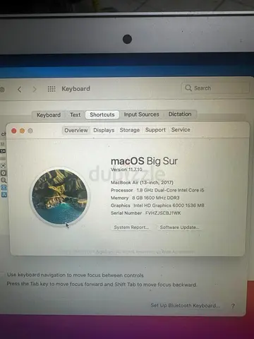 MacBook Air 13-inch (2017) - macOS Big Sur, 8GB RAM, 128GB SSD