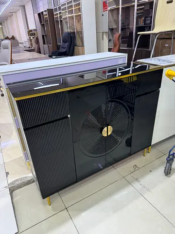 Modern Black Gloss Shoe rack Cabinet with Gold Accents