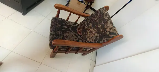 Wooden Armchair with Padded Floral Upholstery - Good Condition