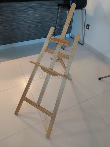 Wooden Adjustable Art Easel / Display Stand - Light Pine Finish with a new white Cotton canvas.