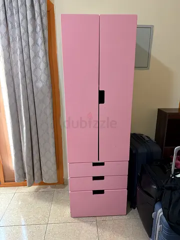 Pink Tall Wardrobe with Drawers - Good Condition