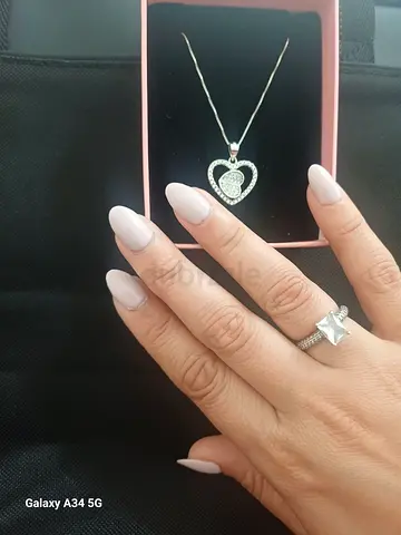 Silver heart pendant necklace with cubic zirconia + matching ring