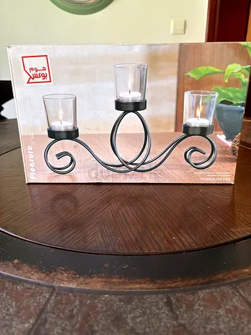 Metal 3-Holder Glass Candle Holder — Decorative Centerpiece (New in Box)