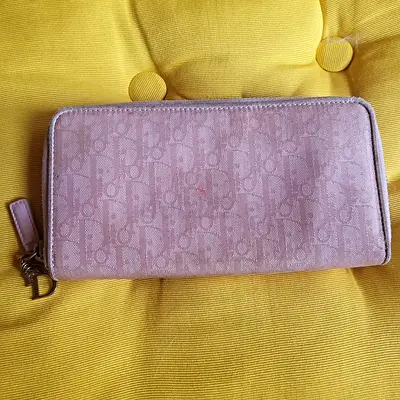 Authentic Dior Light Pink Womens Zip Wallet with Dior Charm
