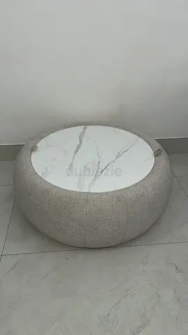 Round Ottoman Coffee Table with Marble Top