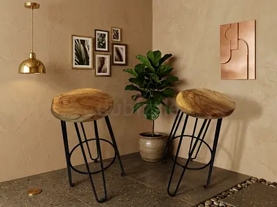 marina Wooden Bar Stools with Metal Legs 30x75 height cm