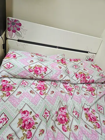 Strong white wood Ultra large Single Bed+Spring matres+Study table many Drawers+1night stand+mirror