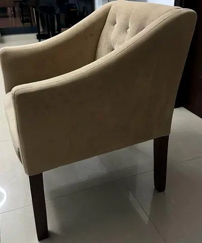 Beige Fabric Accent Armchair with Wooden Legs