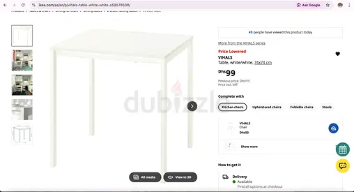 IKEA White Dining Table with 4 White Chairs- 74x74 cm, Perfect Condition (Only 4 months old)