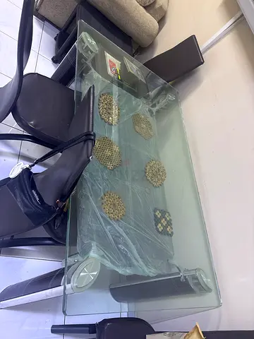 Glass Dining Table with 4 Black Chairs - Modern Set